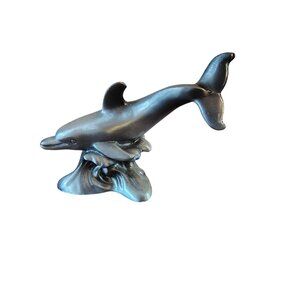 Lenox Brushed Pewter Dolphin Figurine, "Silver Diver", 3.5", Waves, Nautical